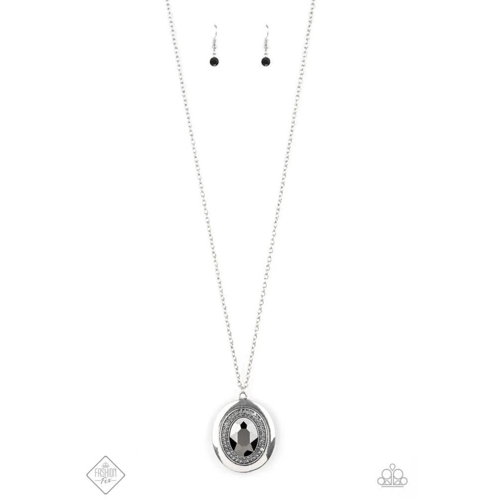 NWT Rhinestone Long Paparazzi Castle Couture FASHION FIX Silver Necklace Earring